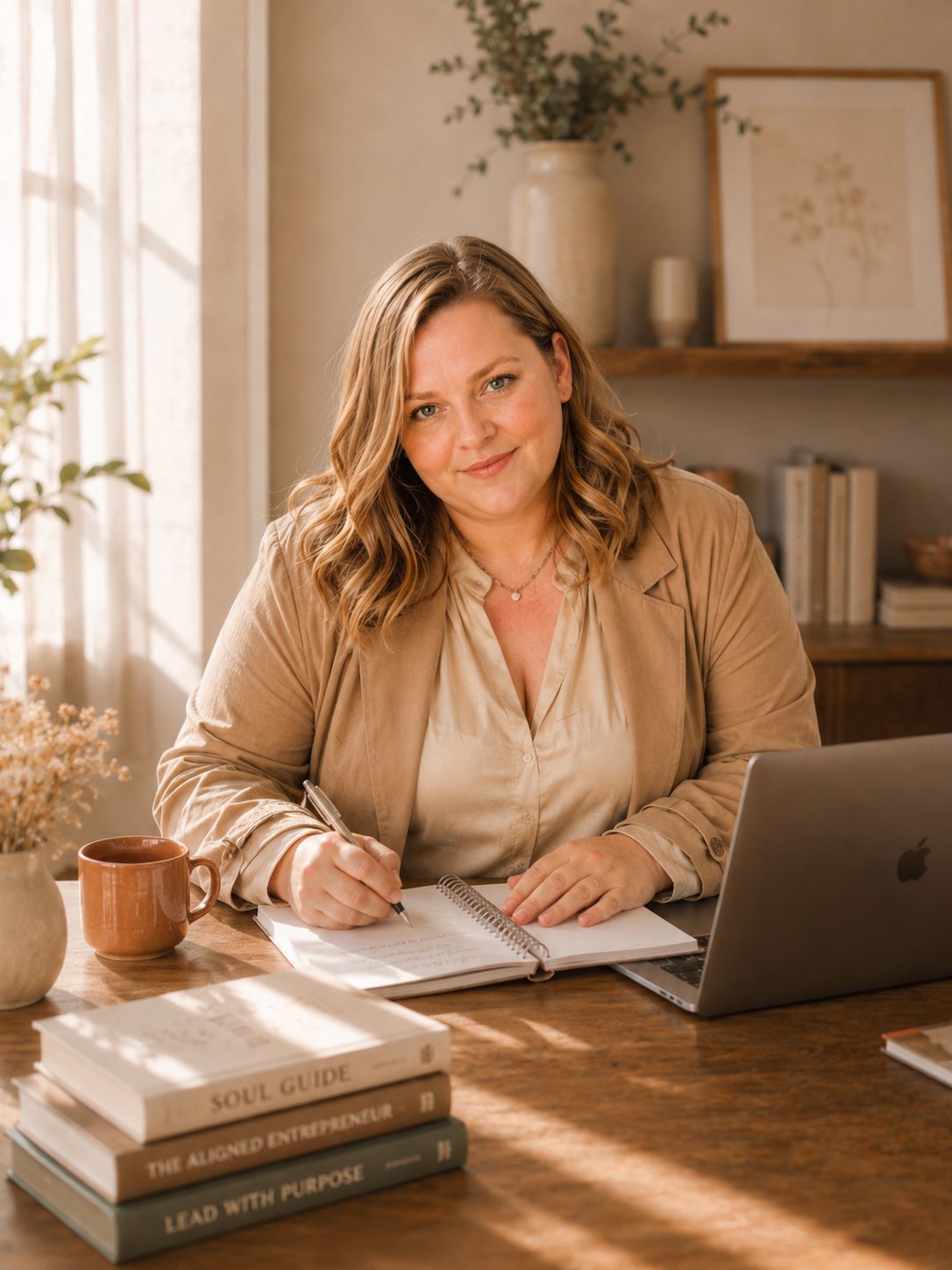 Jennie von Heartflow Studio an ihrem Schreibtisch