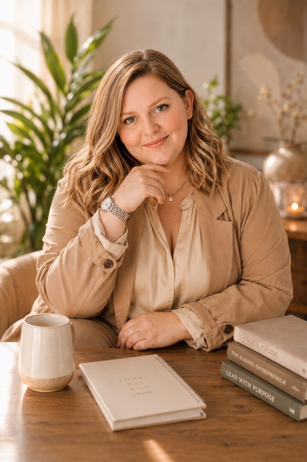 Jennie nachdenklich am Schreibtisch